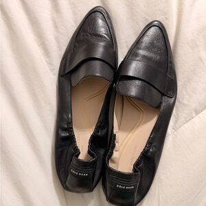 Cole Haan Black Leather Pointed Penny Loafers